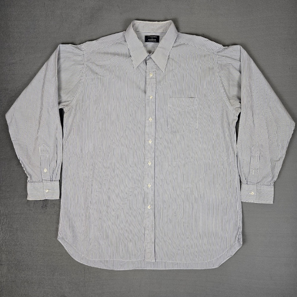 Gitman Bros Shirt Mens 18-38 White Blue Striped Button Up Oxford USA‎ VTG *READ